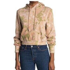 AFRM Cropped Long Sleeve Hoodie Sweatshirt In Camo Tie Dye Blush Olive Size M